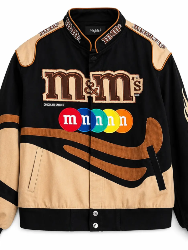 M&M NASCAR Racing Jacket Black Tan Varsity