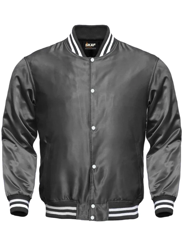 Lightweight Dark Gray Satin Bomber Jacket
