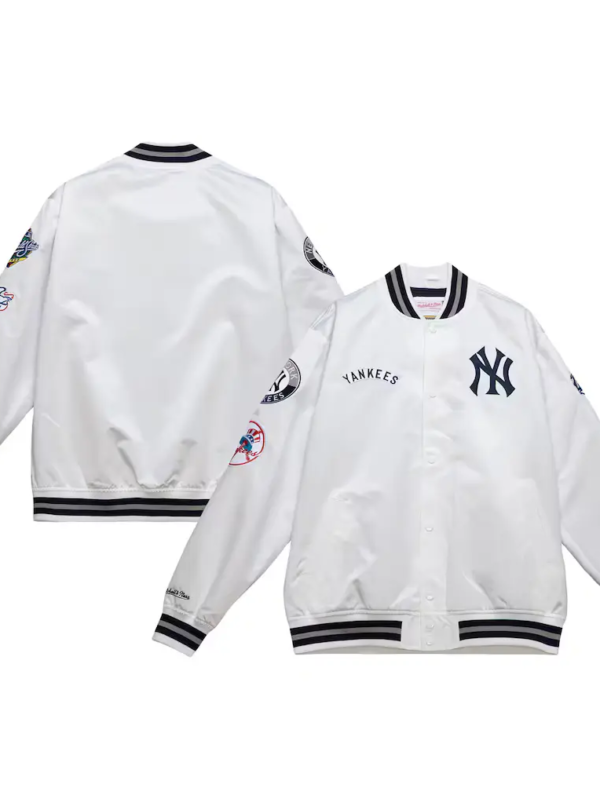 New York Yankees Mitchell & Ness White Satin Varsity Jacket