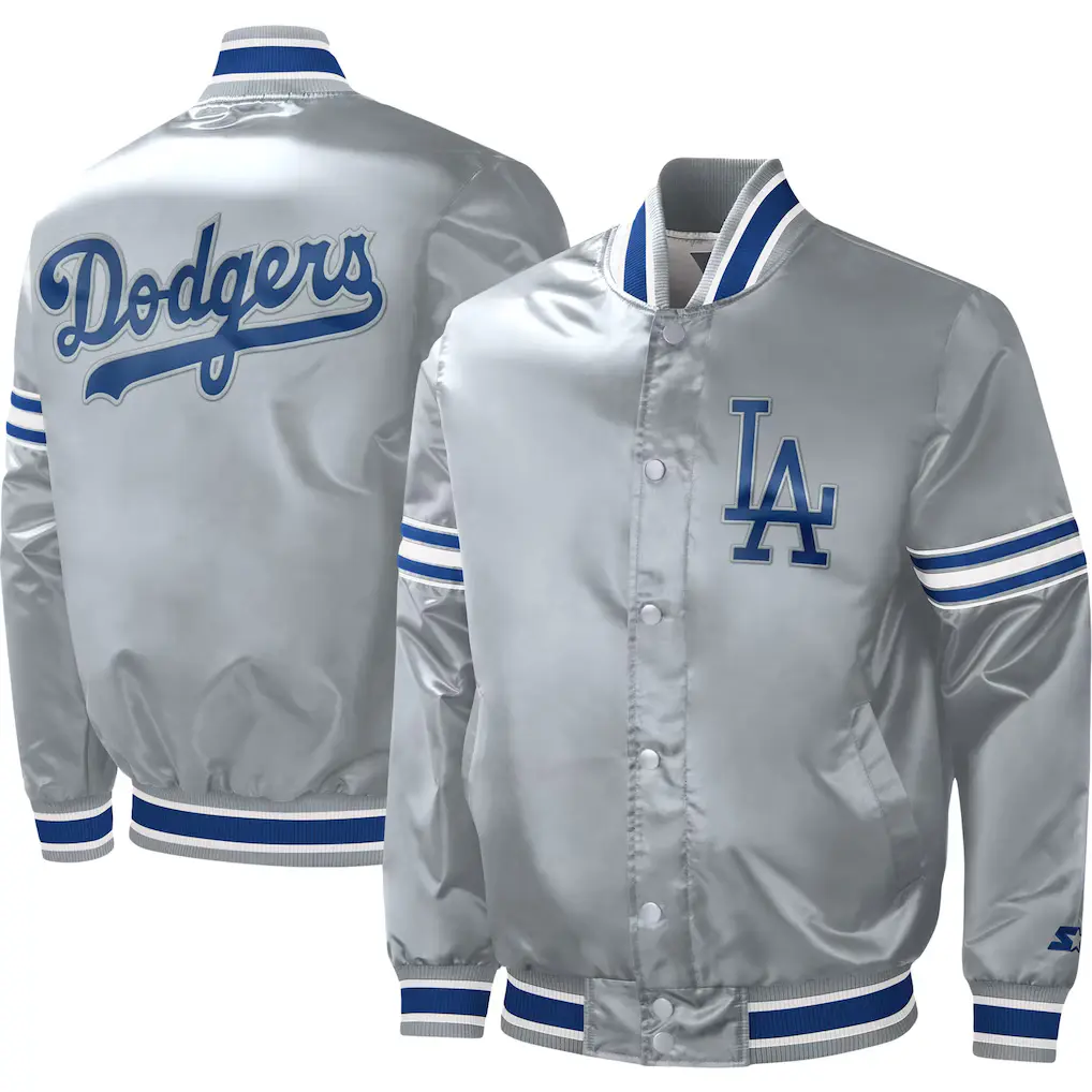 Los Angeles Dodgers Gray Slider Satin Varsity Jacket