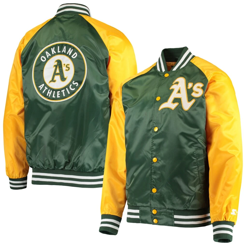 Oakland Athletics Green Lead Off Satin Varsity Jacket Oakland Athletics Green Lead Off Satin Varsity Jacket