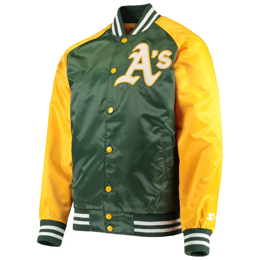 Oakland Athletics Green Lead Off Satin Varsity Jacket Oakland Athletics Green Lead Off Satin Varsity Jacket