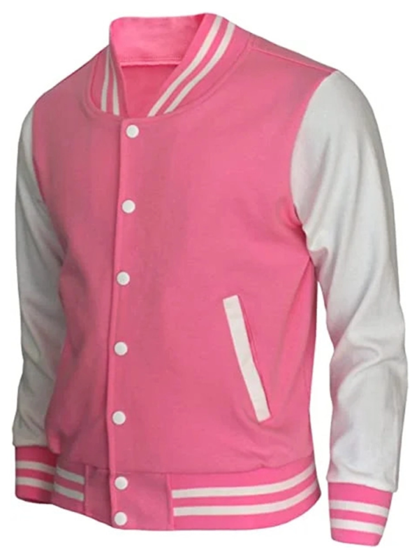 Ladies Pink Fleece Varsity Jacket
