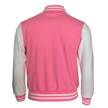 Ladies Pink Fleece Varsity Jacket