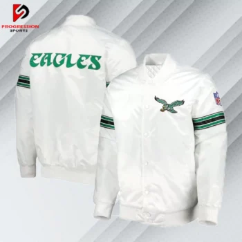 Philadelphia Eagles White Satin Varsity Jacket