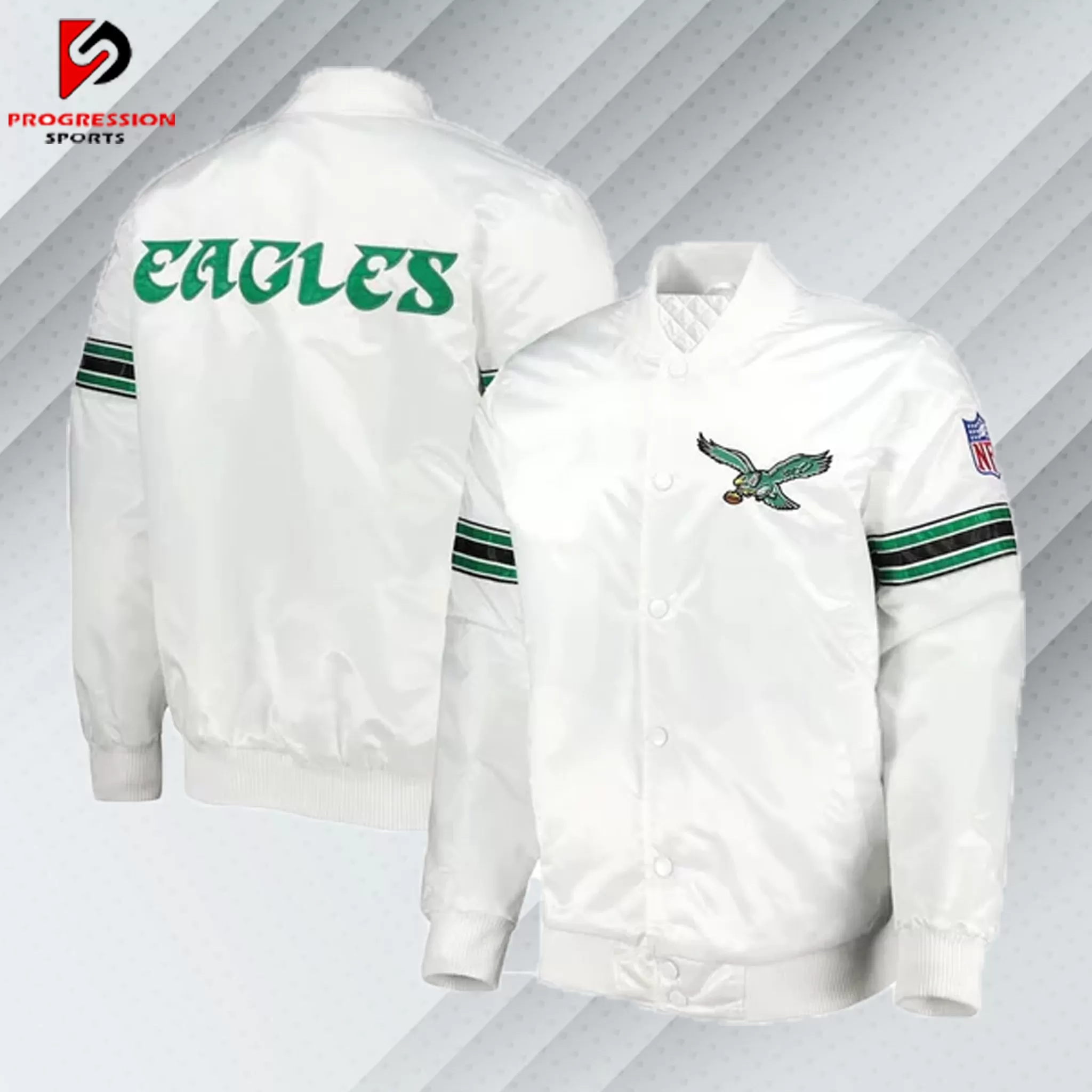 Philadelphia Eagles White Satin Varsity Jacket Philadelphia Eagles White Satin Varsity Jacket