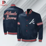 Men's Atlanta Braves Starter Navy Midfield Satin Varsity Jacket
